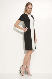 Black Elegant Dress with Slimming Leather Stripe