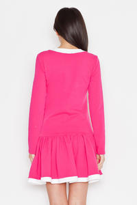 Pink Long Sleeves Dress with White Contrasting Piping