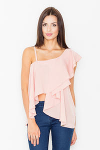 Pink Asymetrical One Shoulders Strap Dress with a Frill