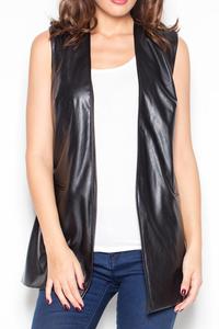 Black Faux Leather Ladies Vest Jacket