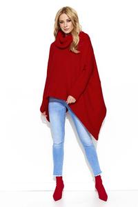 Red Loose Turtleneck Sweater with Long Sides