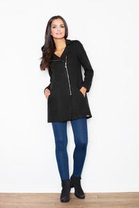 Black Short Woolen Coat with Asymetrical Zip Closure