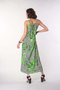 Long Summer Dress with Tied Straps - Leaves