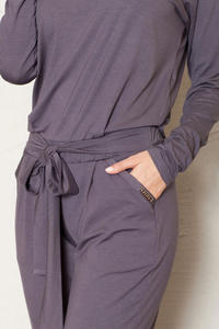 Grey Jumpsuit with Raglan Sleeves and Self Tie Belt