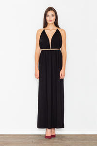 Black Maxi Long Greek Style Deep Neckline Dress