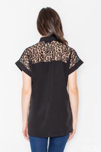 Black Short Sleeves Shirt with Lace Top Part