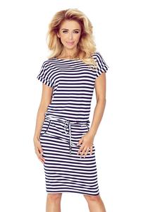Navy Blue White Pencil Dress with Stripes