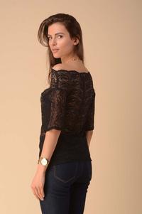 Black Asymmetrical Lace Blouse with Sleeves to the Elbow