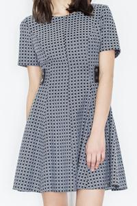 Grey Short Sleeves Dress with Leather Details