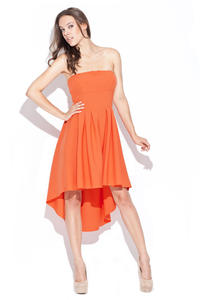 Orange Asymmetrical Pleated Bandeau Dress
