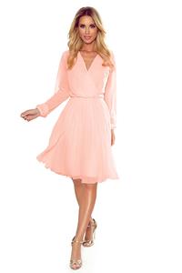 Peach Pink Wrapped Front Pleated Dress