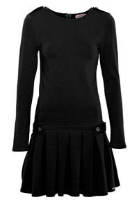 Black Casual Long Sleeves Pleated Mini Dress