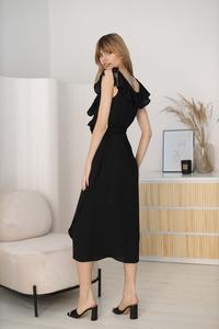 Black Midi Romantic Dress with Frills