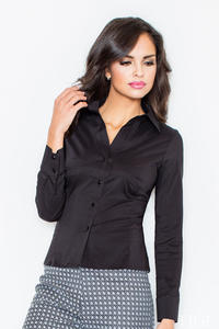 Collared Black Shirt with Top Stitch Bust Seams