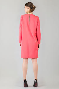 Coral Shift Dress with Bateau Neckline and Back Gathered Waist