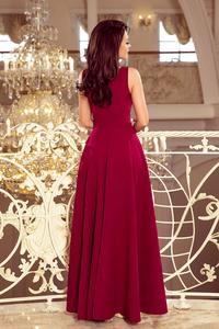 Crimson Long Flared Dress with V-neck