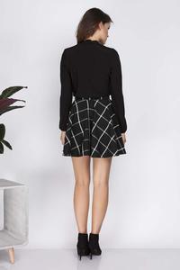Black Flared Plaid Pattern Mini Skirt