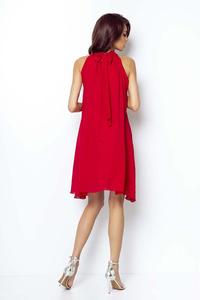Red Airy Cocktail Dress with a Halter Neckline on the Stand-up Collar