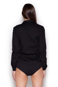 Black Collared Body Suit Shirt with Long Sleeves