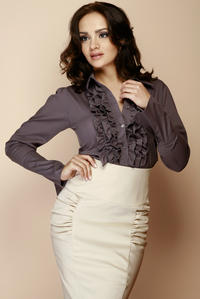 Gridelin Ruffled Blouse with Fanned Sleeves