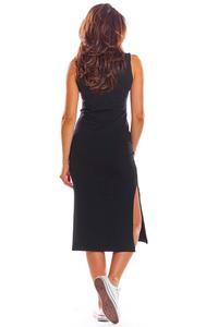 Black Cotton Fitted Dress with Slits