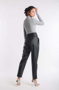 Black Elegant Imitation Leather Pants
