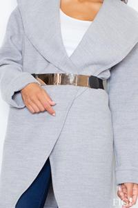 Grey Big Collar Short Coat with Gold Belt