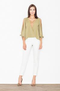 Olive Green Cut Out Sleeves Stylish Blouse
