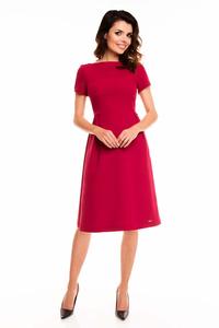 Dark Red Short Sleeves Midi Flared Dress