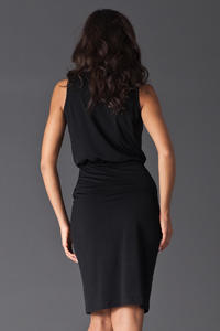 Black Wraparound V-Neckline Sleeveless Shift Dress