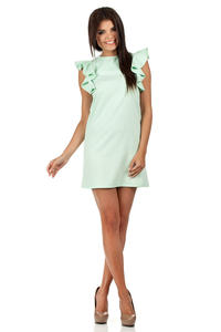 Mint High Neck Shift Dress with Waterfall Shoulders