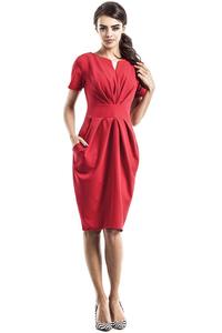 Red Wrinkled Slim Waist Knee Length Dress