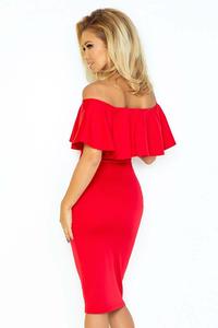 Red Bodycon Dress with Frilled Offshoulders Neckline