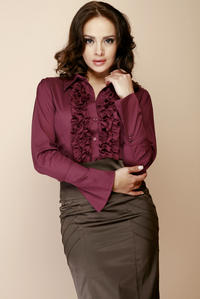 Deep Purple Ruffled Blouse with Fanned Sleeves