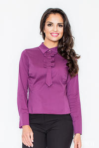 Petite Collared Vintage Bow Neck Purple Shirt 