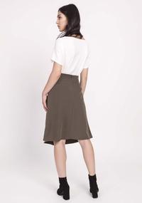 Khaki Trapezoid Skirt with Eco-Leather Ribbon