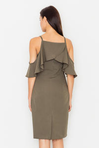 Olive Green Spaghetti Straps Pencil Dress with a Frill