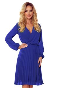 Blue Wrapped Front Pleated Dress