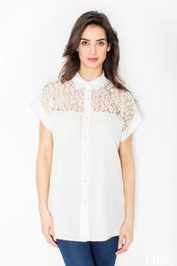 Ecru Short Sleeves Shirt with Lace Top Part