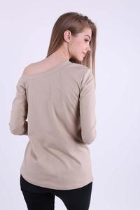 Beige Casual Blouse with Overlay Pocket