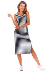 Black Cotton Fitted Dress with Stripes
