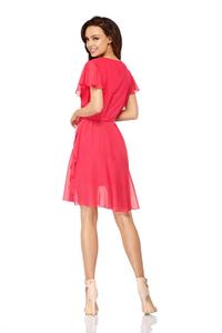 Raspberry Airy Dress with Frills Tied Stripe