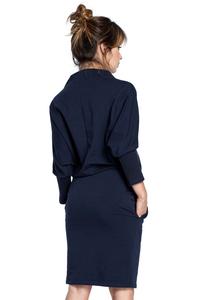 Dark Blue Casual Dress with Wide Tourtleneck