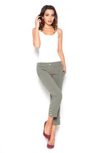 Olive Green 7/8 Simple Pencil Pants with Glod Buttons