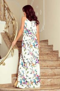 White Pink Maxi Dress Tied at the Neck in Flowers