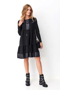 Expanded Black Dress with Eco-leather