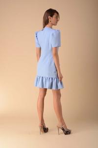 Dress with a Frill Fastened with Buttons - Blue