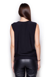 Black Sleeveless Drape Blouse with Front Strap