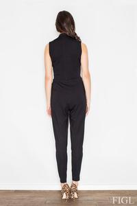 Black Wrap Design Shirt's Style Collar Ladies Jumpsuit