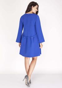 Blue Flared Dress with Litlle Waist Frill